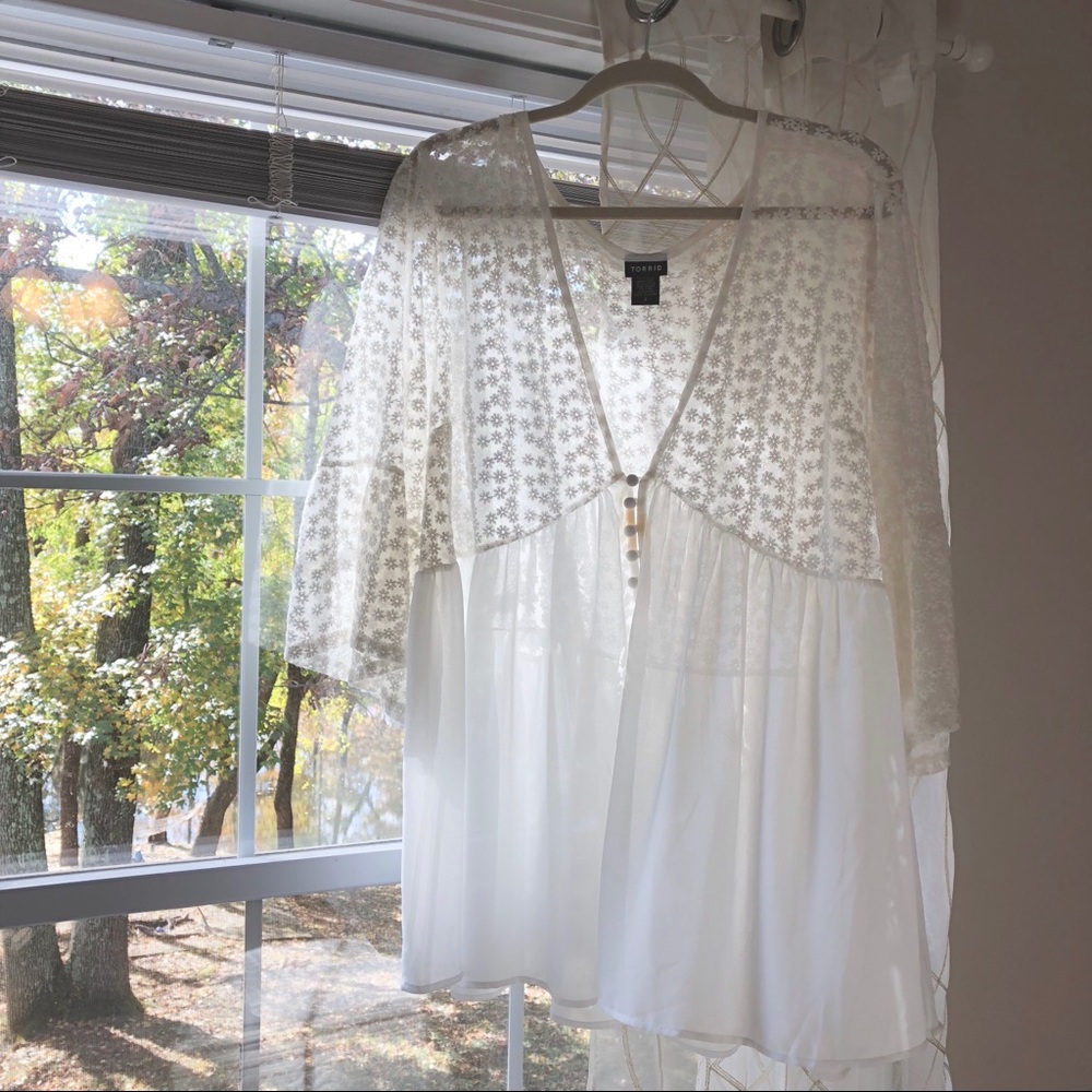 Sheer Bell Sleeve Floral Blouse PLUS